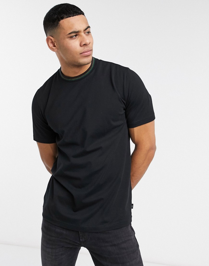 PS Paul Smith - T-shirt sportiva nera con righine sul collo-Nero