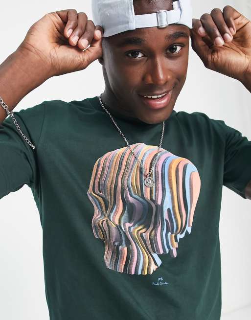 PS Paul Smith t-shirt with multi color skull graphics in dark green