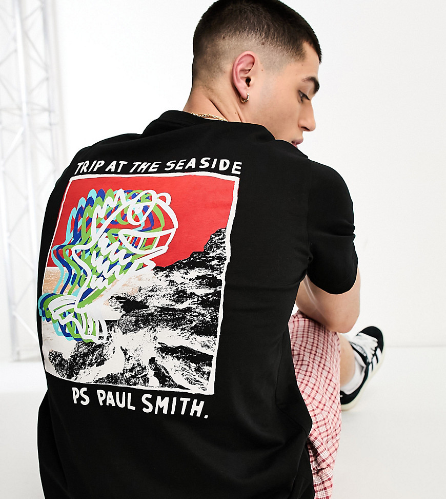 t-shirt with seaside back print in black Exclusive to ASOS