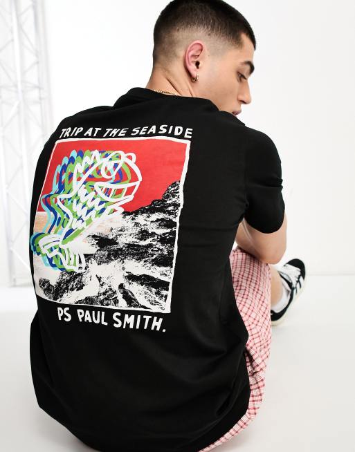 PS Paul Smith t-shirt with seaside back print in black Exclusive to ASOS