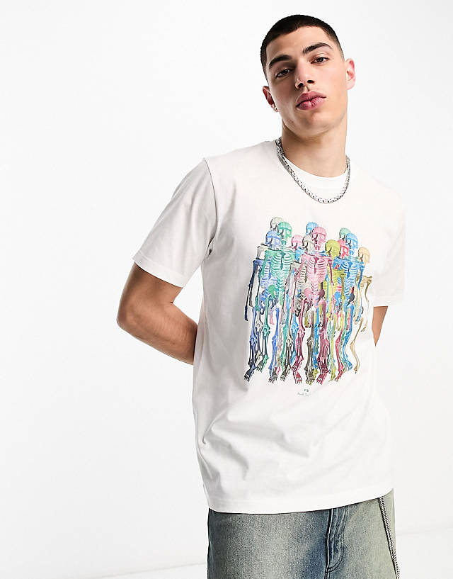 PS Paul Smith - t-shirt with skeletons front graphics in white
