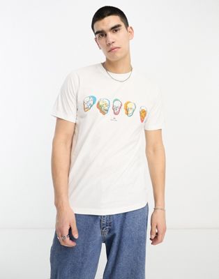 PS Paul Smith t-shirt with skulls front graphics in white