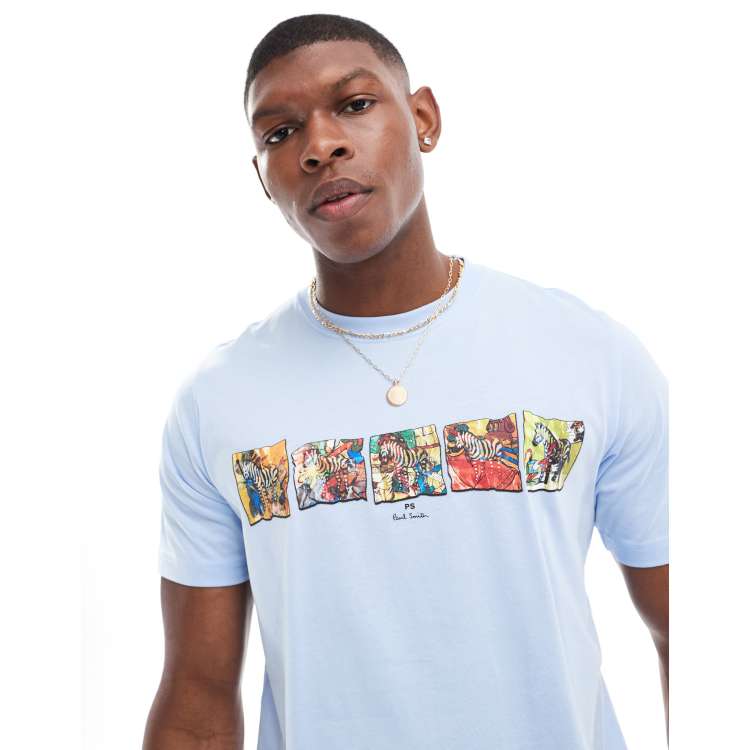 PS Paul Smith t-shirt with zebra cards print in light blue | ASOS