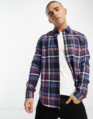 PS Paul Smith tailored fit long sleeve check shirt in navy - ASOS Price Checker