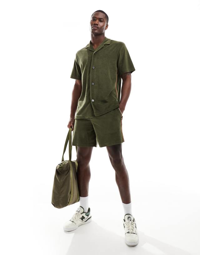 PS Paul Smith - towel stripe short sleeve shirt co-ord in khaki