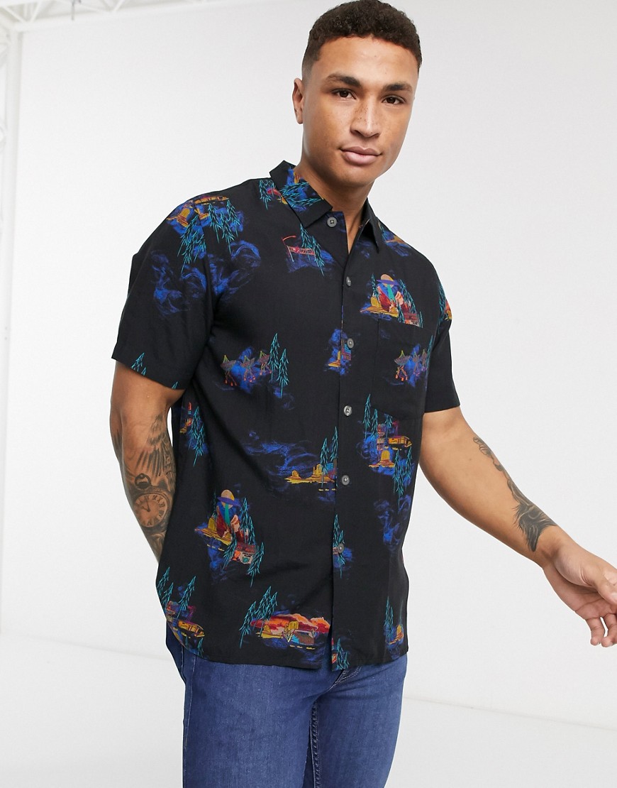 PS Paul Smith UFO Highway print casual fit short sleeve shirt in black