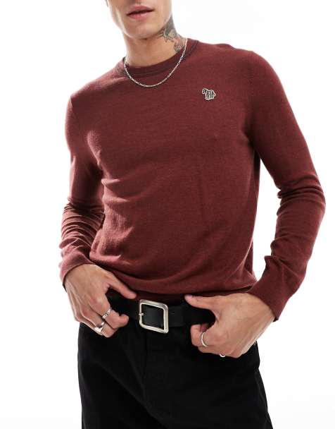 PS Paul Smith – Vinröd, stickad tröja med kantrand vid halsen och zebralogga - view 1