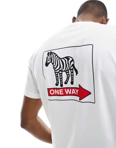 PS Paul Smith – Vit t-shirt med zebratryck och "One Way"-text baktill - view 1