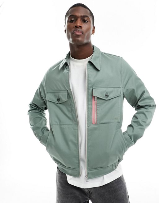 PS Paul Smith – Workwear-Jacke in Mittelgrün mit Banddetail an der Tasche