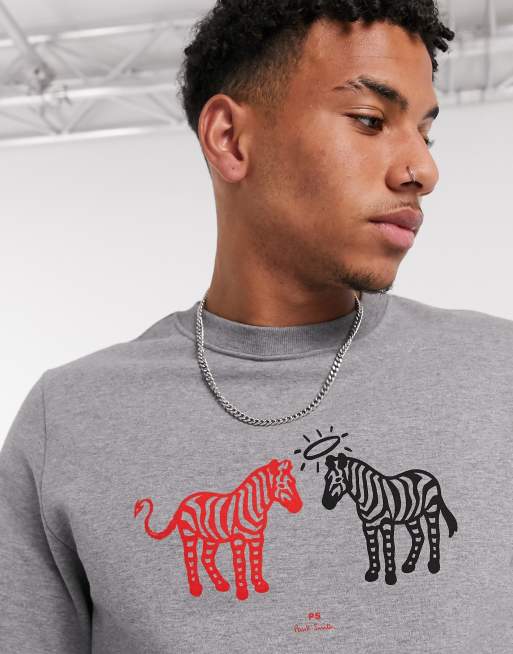 PS Paul Smith zebra devil and angel print sweatshirt in gray