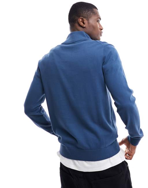 PS Paul Smith zebra icon badge logo cotton knit half zip jumper in mid blue, 4 of 4