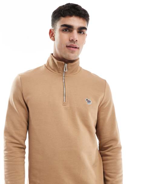 PS Paul Smith zebra icon logo half zip sweatshirt in tan - view 1
