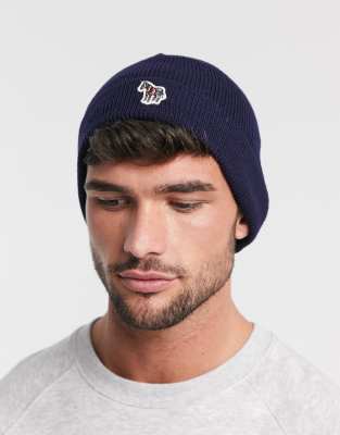 Ps By Paul Smith Zebra Logo Beanie In Black In Navy