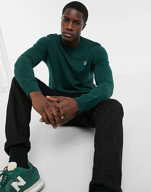PS Paul Smith zebra logo crew neck knitted jumper in dark green | ASOS