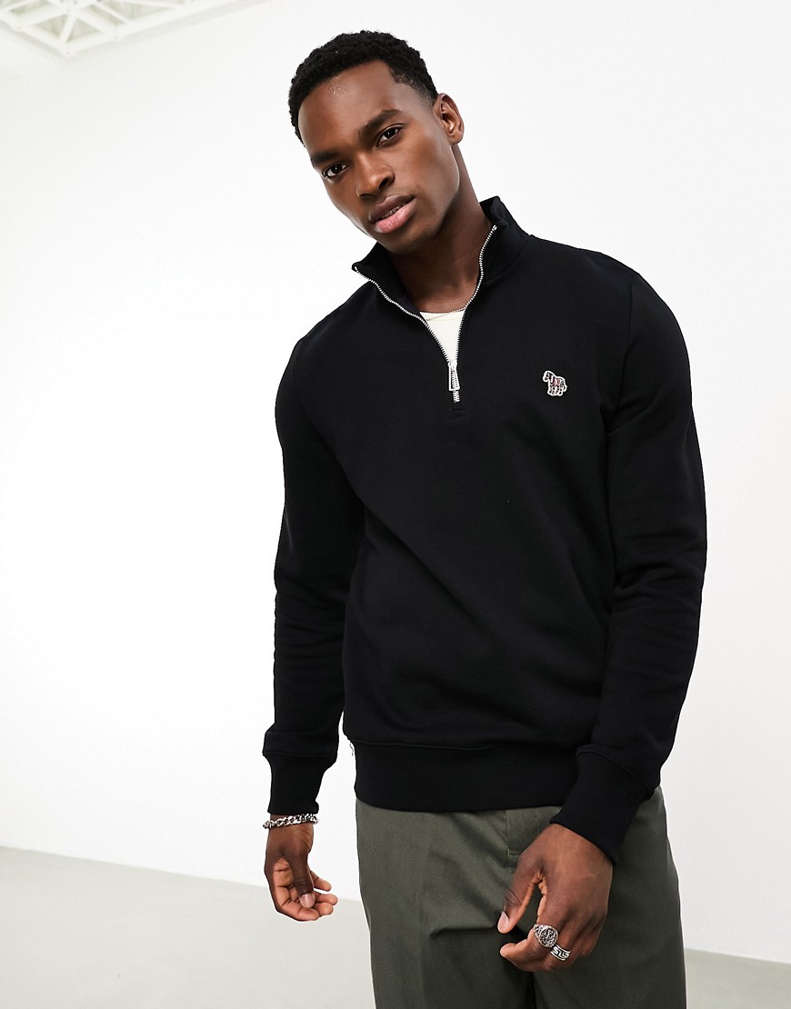 zebra logo half zip sweatshirt in black