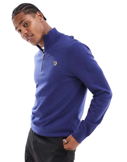 PS Paul Smith zebra logo half zip sweatshirt in blue ASOS