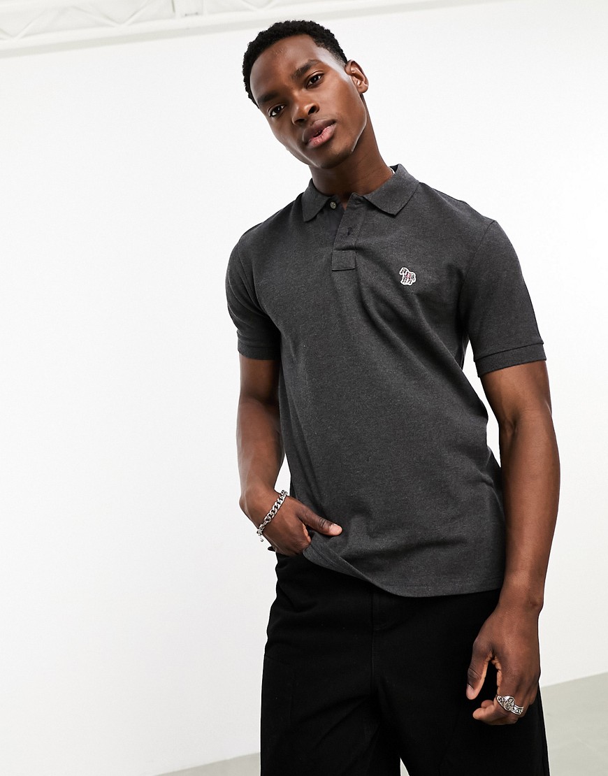 PS Paul Smith zebra logo regular fit pique polo in charcoal marl-Grey