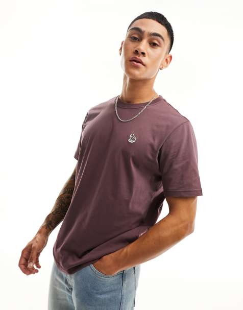 T-Shirts, Slim Fit Burgundy Marl Organic T-Shirt