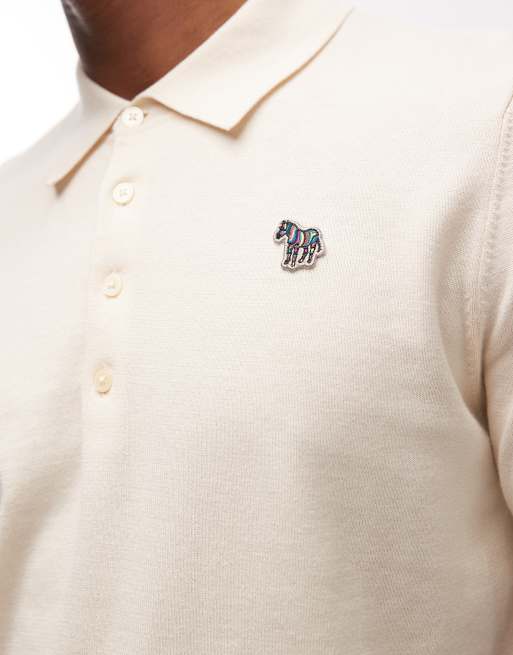 PS Paul Smith zebra logo short sleeve sweat polo t-shirt in beige, 5 of 5