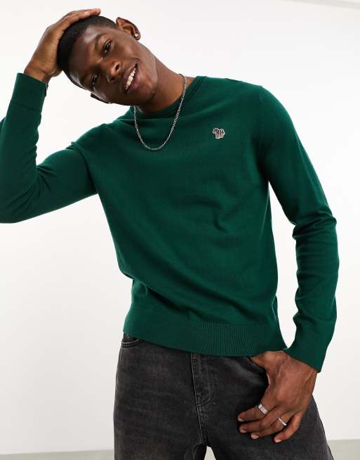 PS Paul Smith zebra logo tipped neck knit jumper in dark green