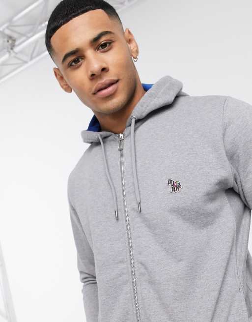 PS Paul Smith zebra logo zip through hoodie in gray | ASOS