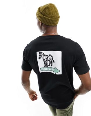 zebra one way back print T-shirt in black