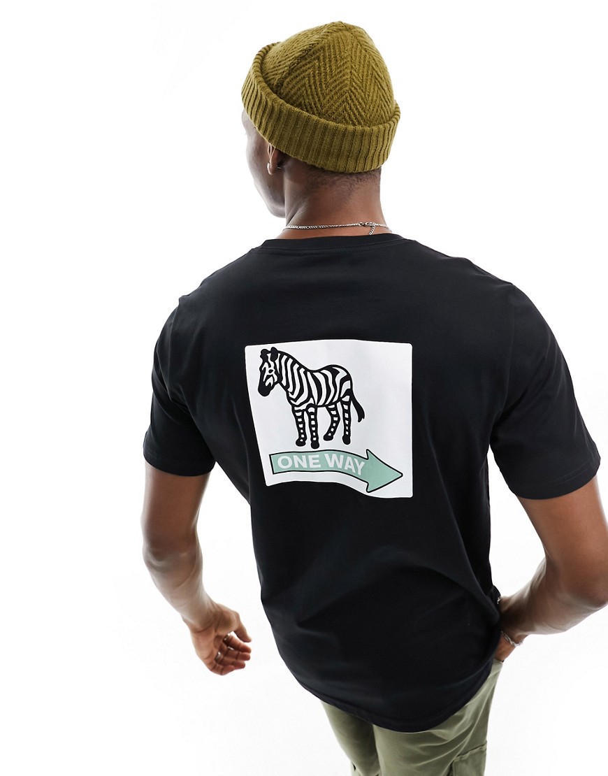zebra one way back print T-shirt in black