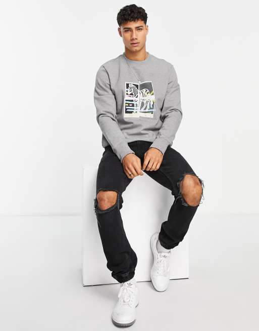 PS Paul Smith zebra photo print sweatshirt in gray ASOS