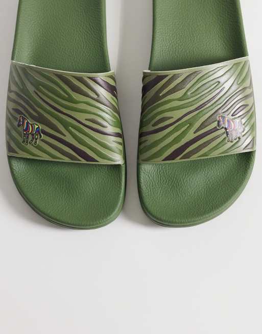 PS Paul Smith zebra print sliders in green, 3 of 4