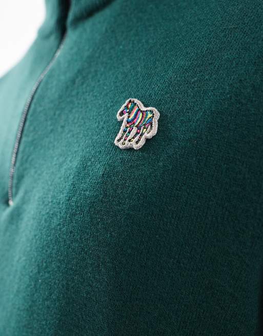 PS Paul Smith – Zielony sweter z zamkiem pod szyją z logo, 4 z 4