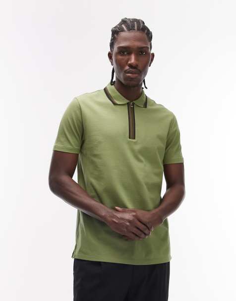 PS Paul Smith – Zielony T-shirt z kołnierzykiem polo i zapięciem na zamek pod szyją - view 1