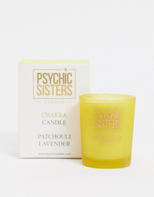 Psychic Sisters patchouli and lavender mini chakra candle