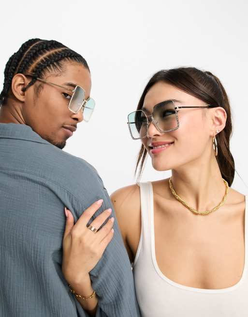 70s Oversized Metal Frame Sunglasses in Silver Public Desire 70s oversized metal frame sunglasses in silver  main image 3