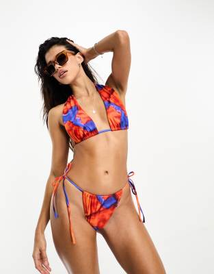 Public Desire abstract print tie side high leg bikini bottom in multi