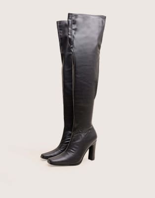 Acquaria pu over the knee flared heel boots 