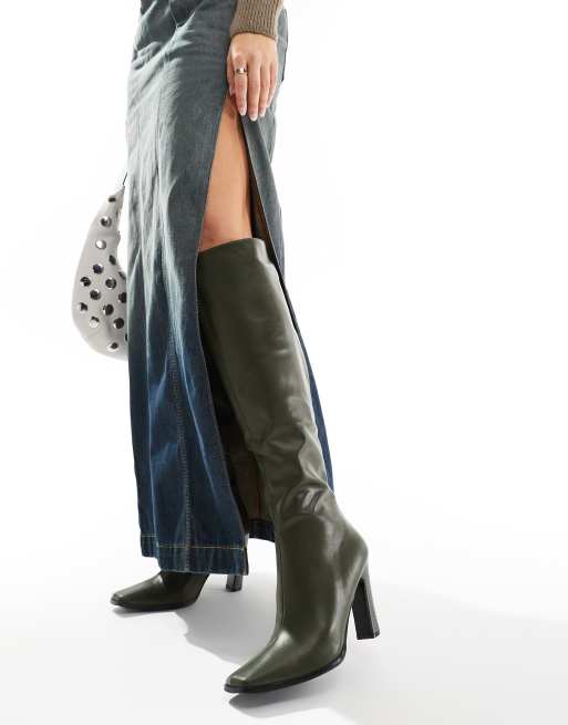 Olive green knee high boots outfit on sale