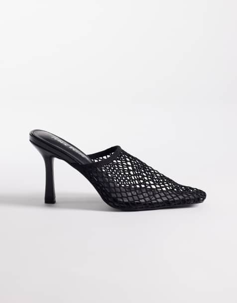 Public Desire Ada mesh heeled mules in black - view 1
