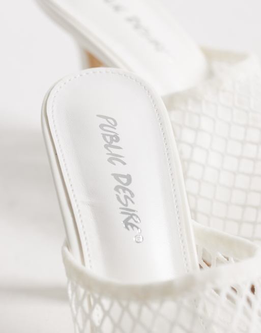 Public Desire Ada mesh heeled mules in white, 3 of 4