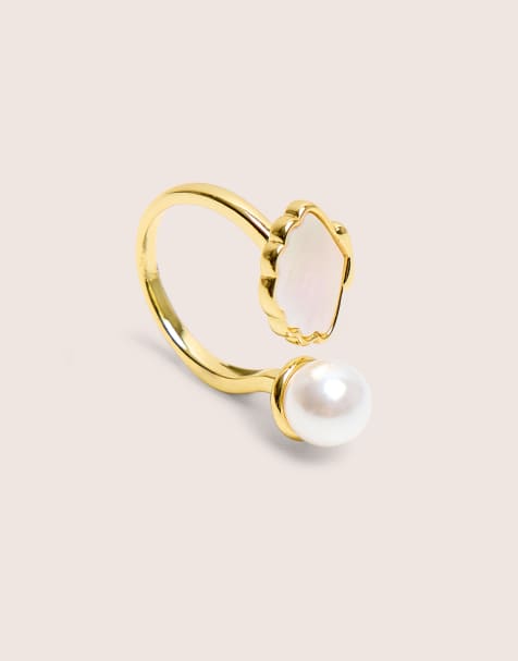 Public Desire Adjustable pearl ring in gold - view 1