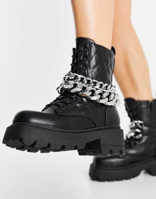 Public Desire - Advantage - Bottines plates chunky à chaînes - Noir, 3 de 4