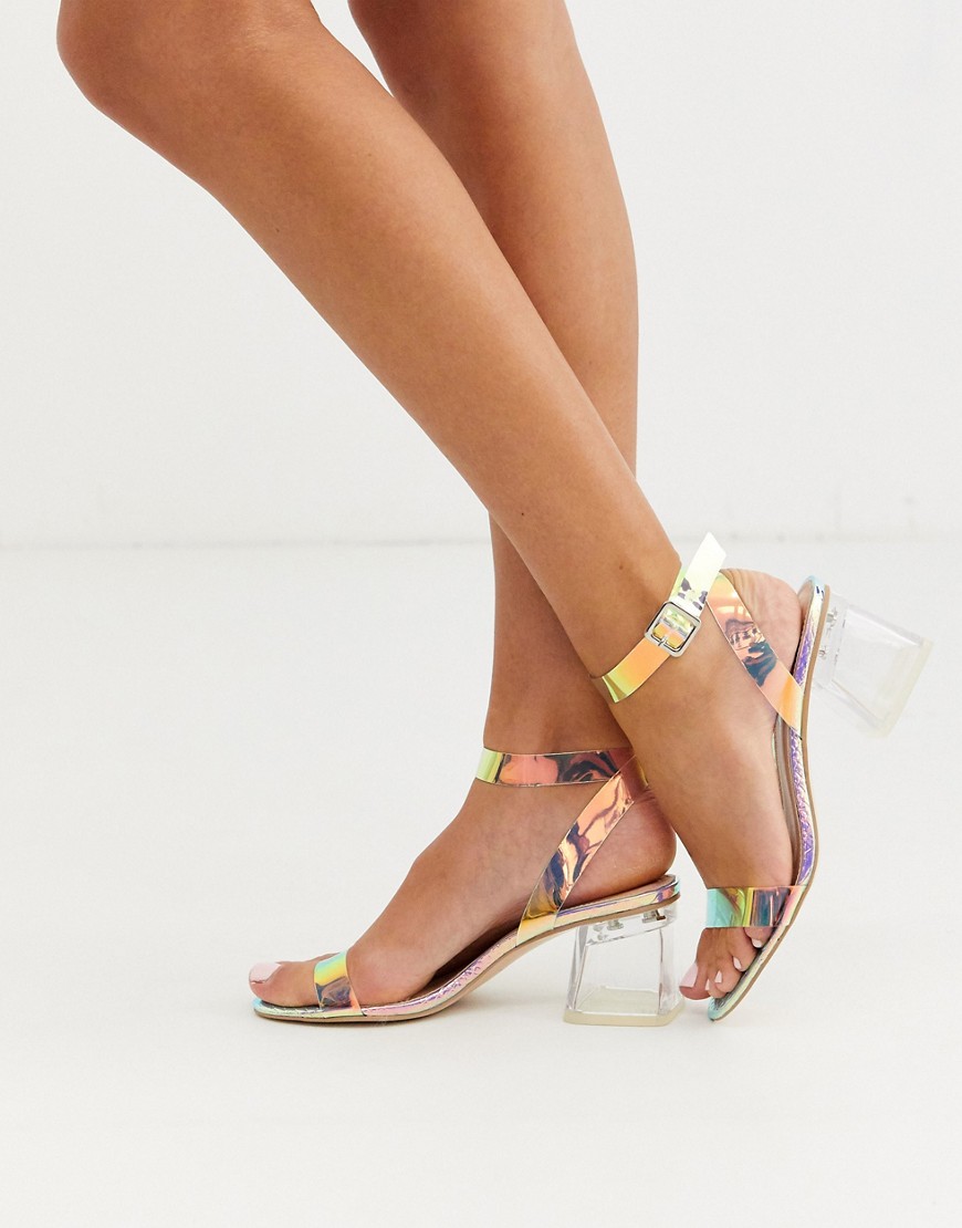 Public Desire Afternoon block heeled sandal in iridescent croc-Multi