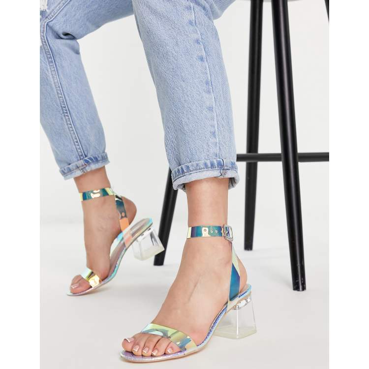 Public Desire Afternoon clear block mid heeled sandals in iridescent