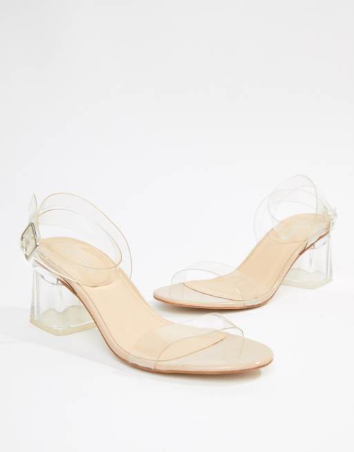 Public Desire Afternoon mid clear heeled sandals ASOS