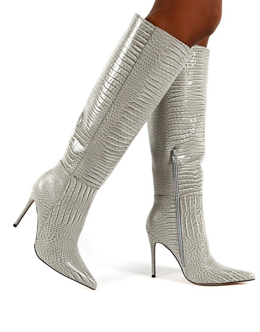 Public Desire Aimi knee boots in grey croc