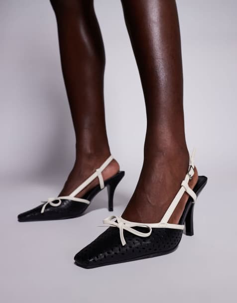 Public Desire – Alchemy – Absatzschuhe in Creme und Schwarz mit Fersenriemen, lasergeschnittenem Design und Schleife - view 1