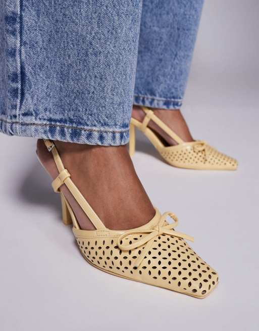 Public Desire Alchemy laser cute sling back heels with bow in yellow, 2 of 4
