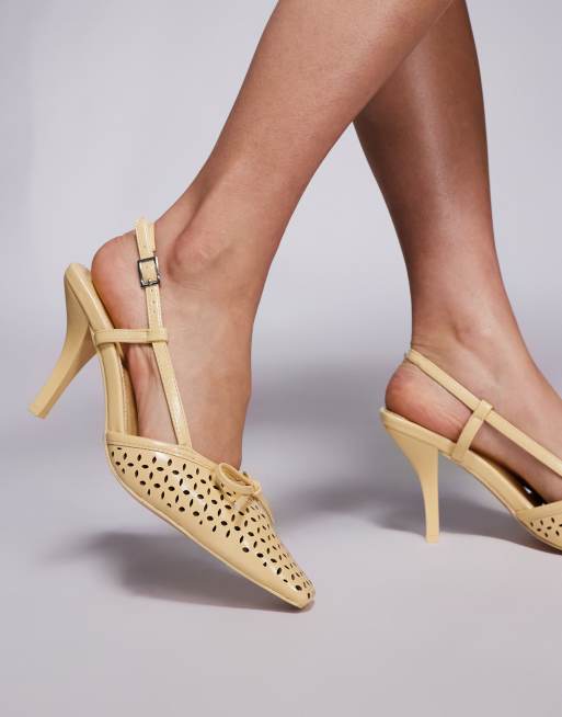 Public Desire Alchemy laser cute sling back heels with bow in yellow, 3 of 4