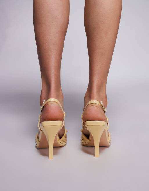 Public Desire Alchemy laser cute sling back heels with bow in yellow, 4 of 4