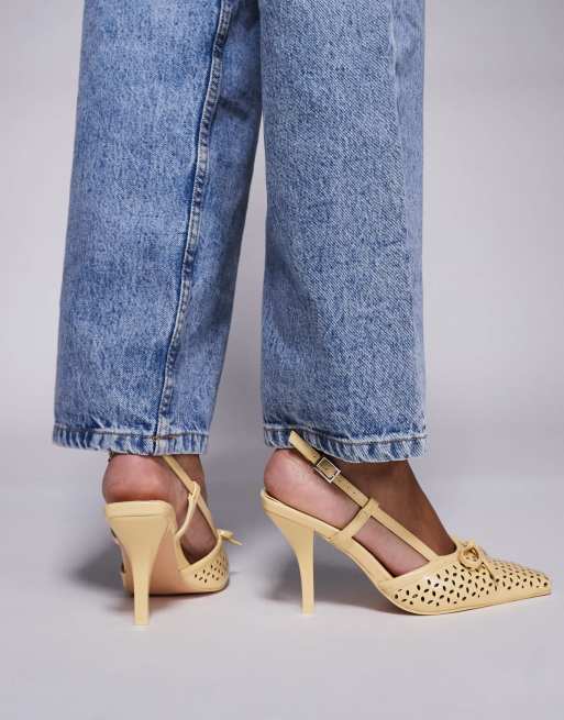 Public Desire Alchemy laser cute slingback heels with bow in yellow, 4 of 4