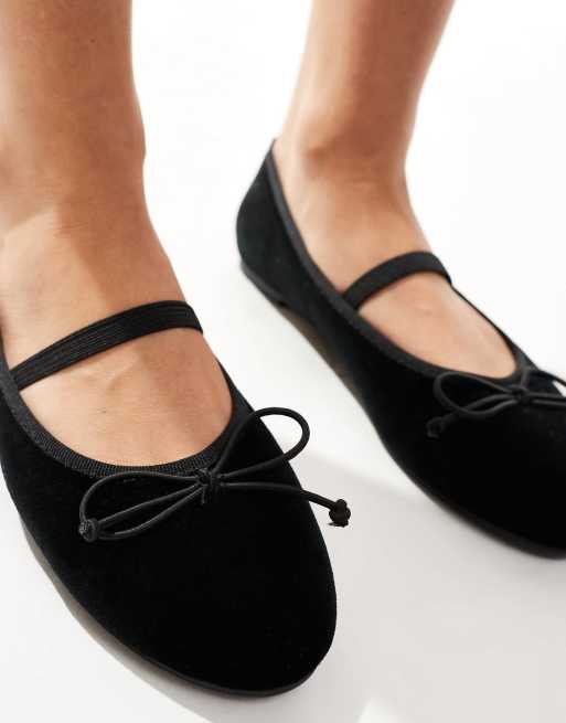 Public Desire - Alexa - Ballerines plates en velours avec nœud et bride - Noir, 3 de 4
